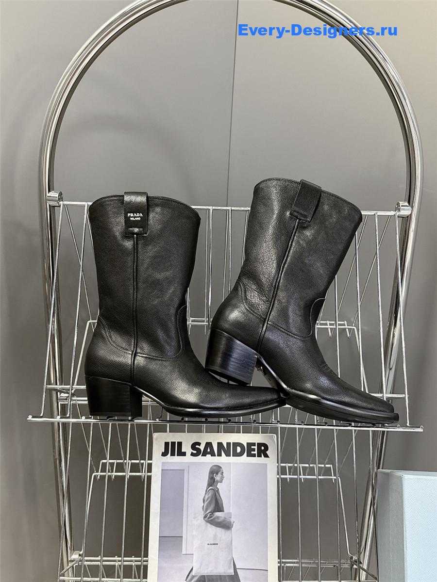 Pra*a black leather cowboy boots