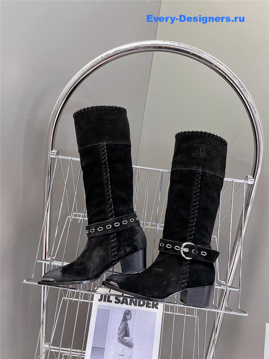 Ce1i*e pointed toe knee high black cowboy boots