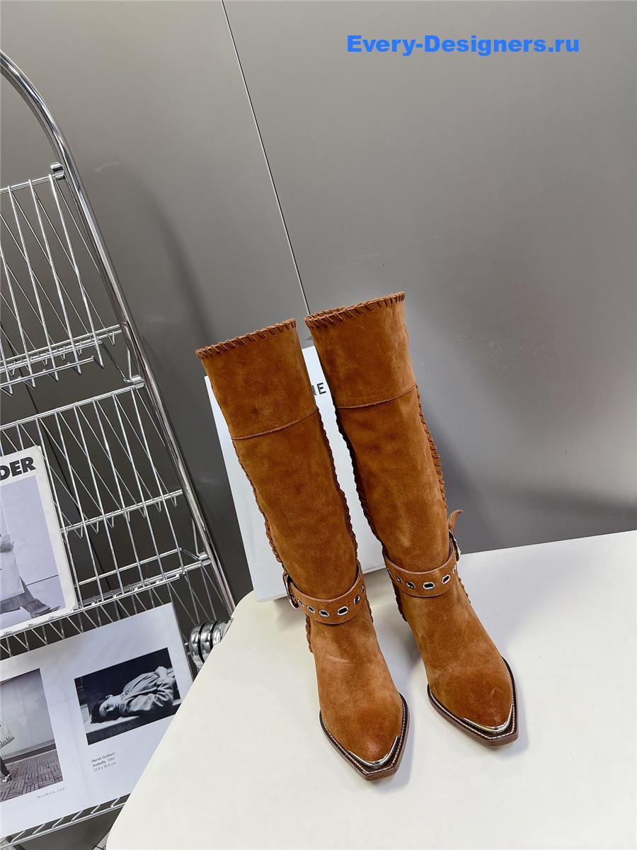 Ce1i*e pointed toe knee high brown cowboy boots