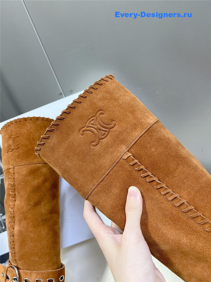 Ce1i*e pointed toe knee high brown cowboy boots