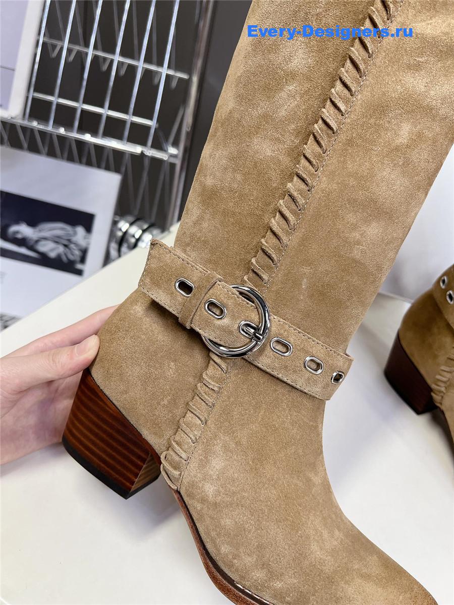 Ce1i*e pointed toe knee high beige cowboy boots