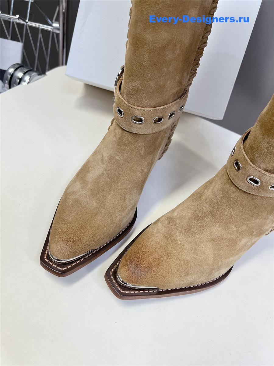 Ce1i*e pointed toe knee high beige cowboy boots