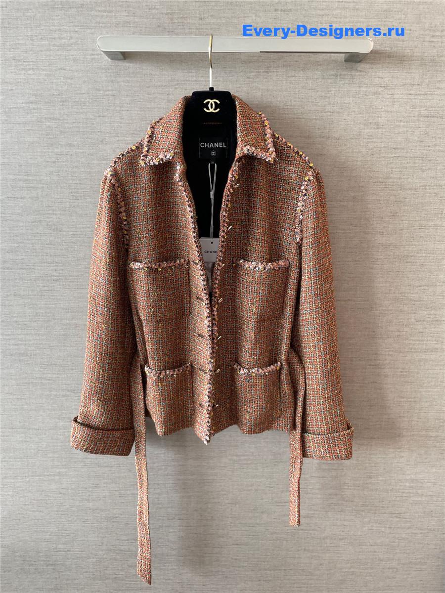 Ch**el brown embroidered tweed jacket