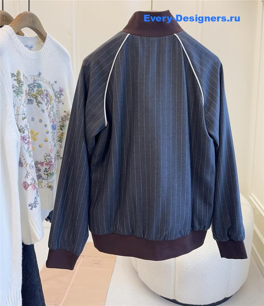 Miu Miu Slate Gray Pinstriped Zipper Blouson