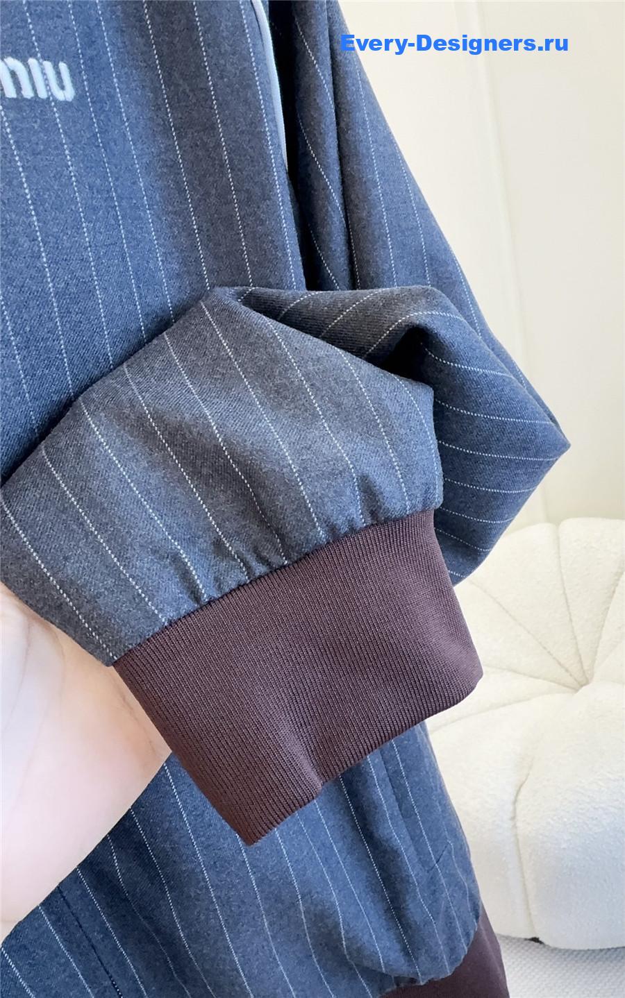 Miu Miu Slate Gray Pinstriped Zipper Blouson