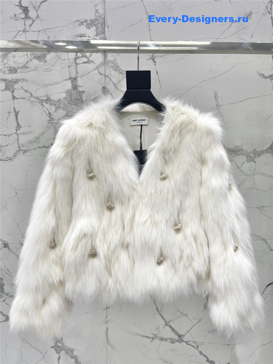 Sa1nt Lau*nt white faux fur coats