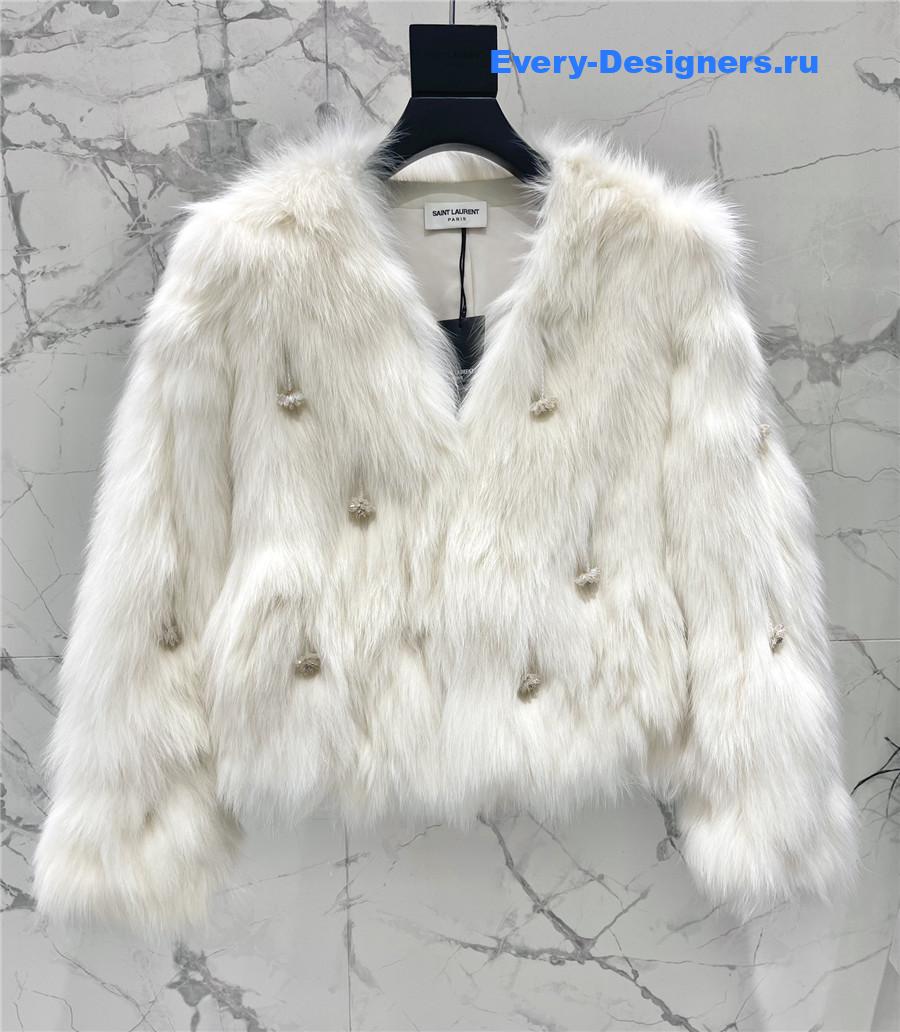 Sa1nt Lau*nt white faux fur coats