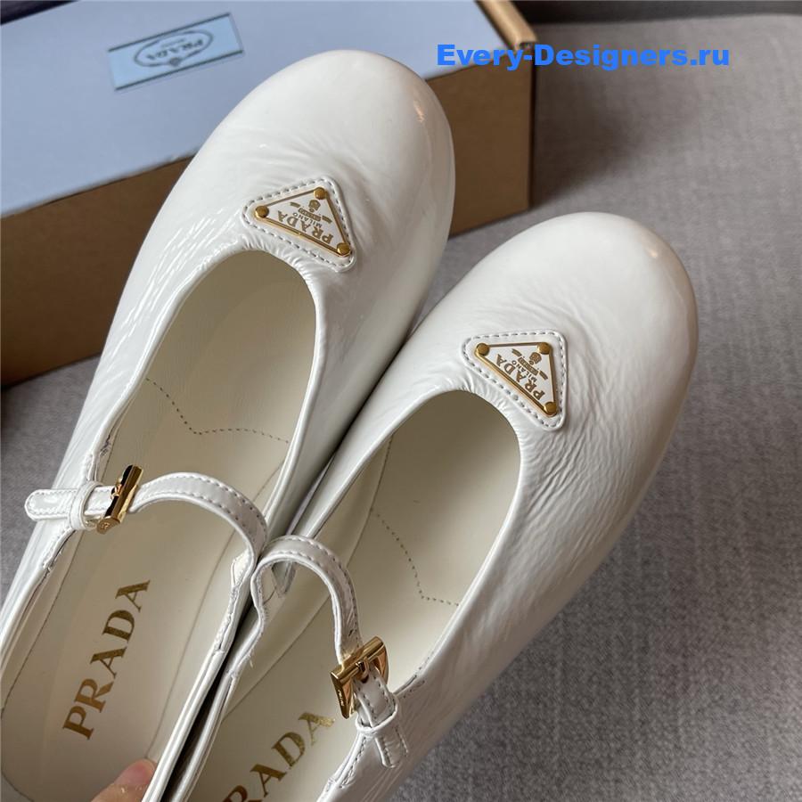 Pra*a white naplak patent leather ballerinas