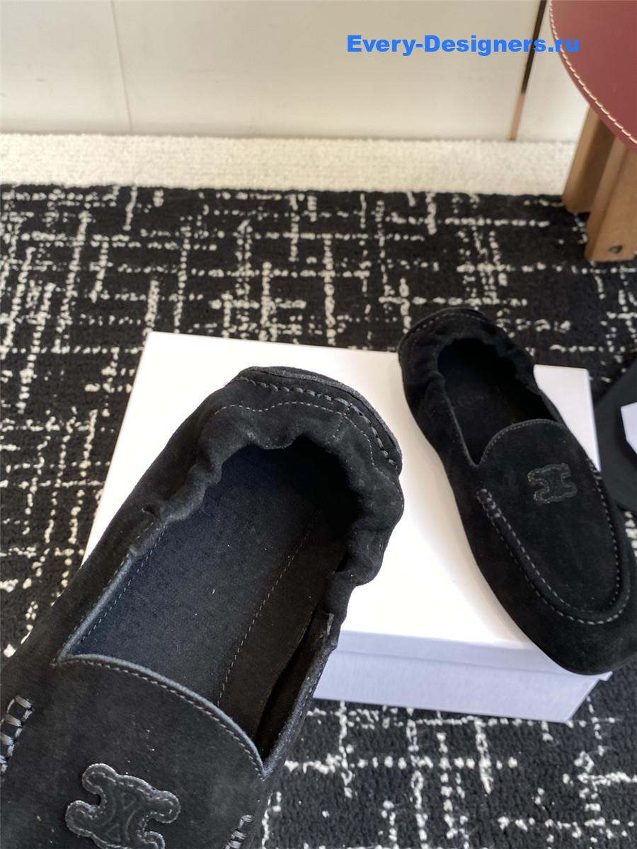 Ce1i*e logo-embroidered black suede loafers