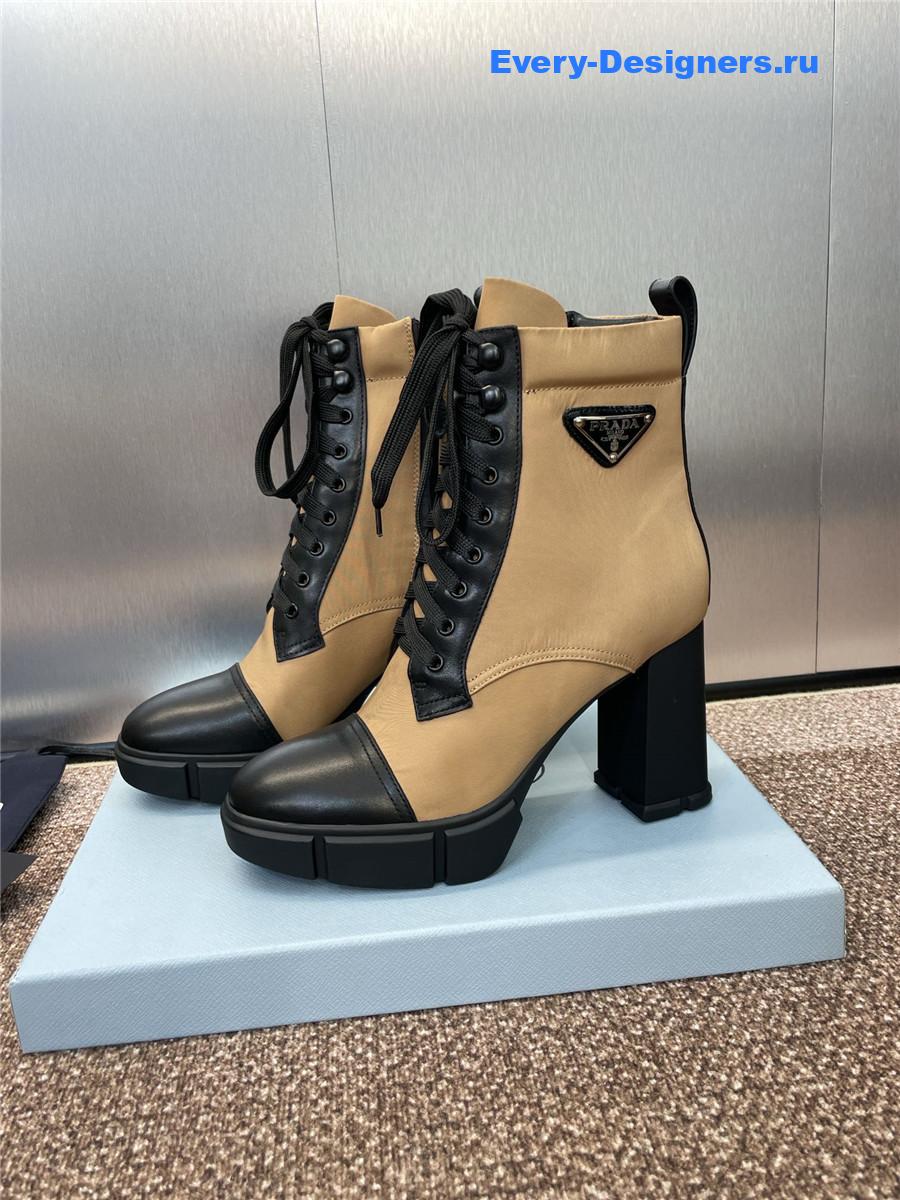Pra*a beige nylon lace-up ankle boots