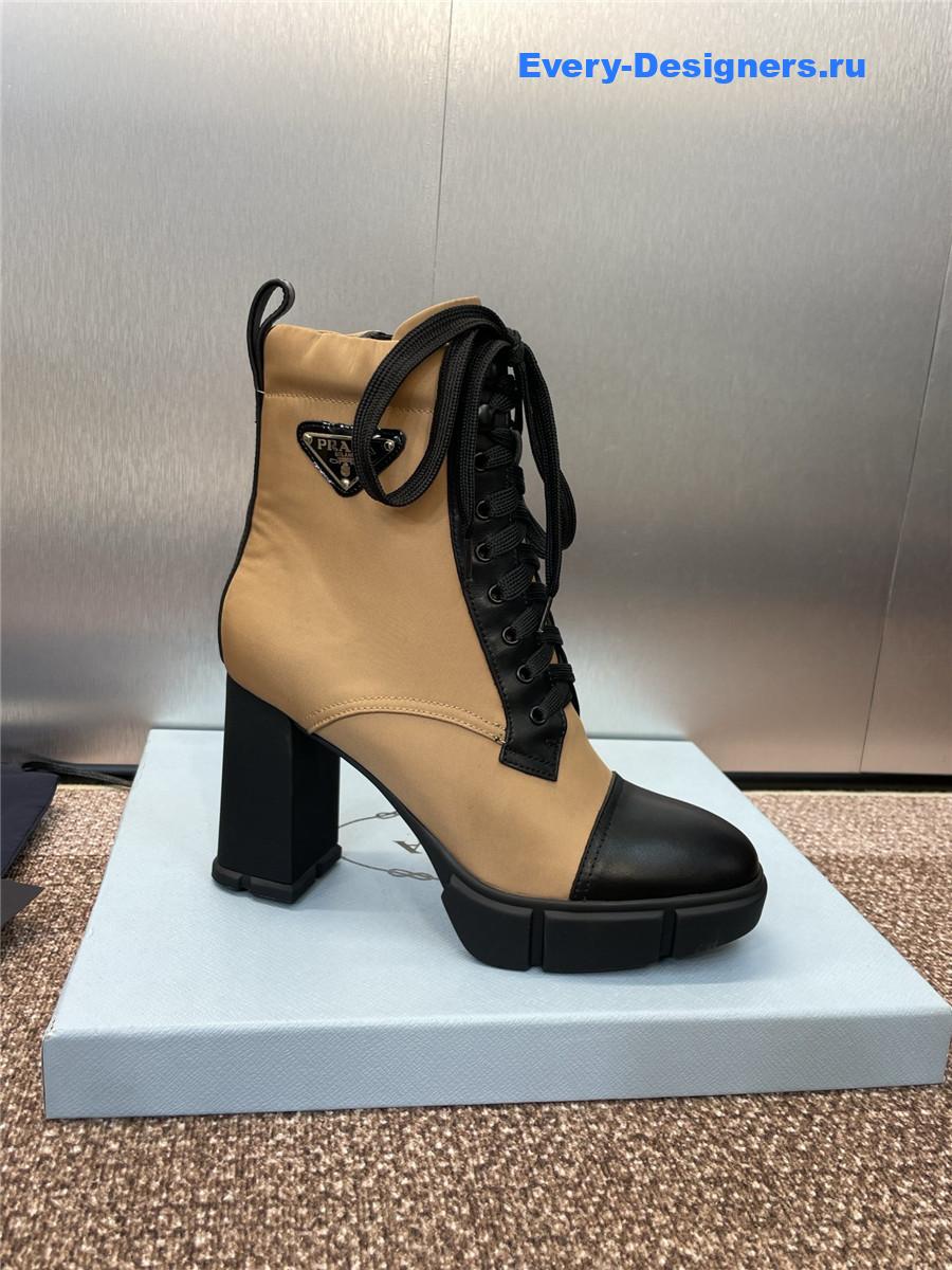 Pra*a beige nylon lace-up ankle boots