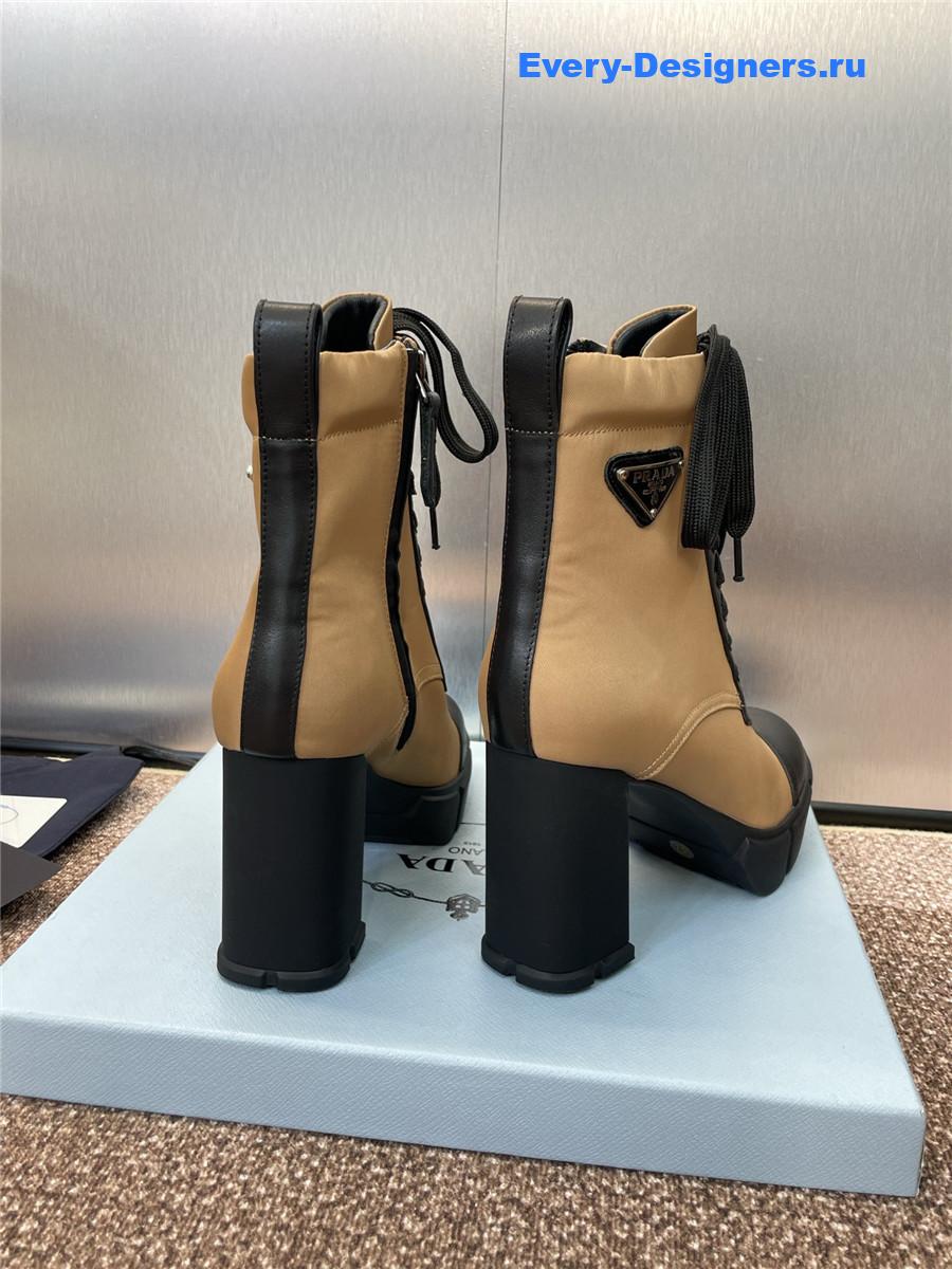 Pra*a beige nylon lace-up ankle boots