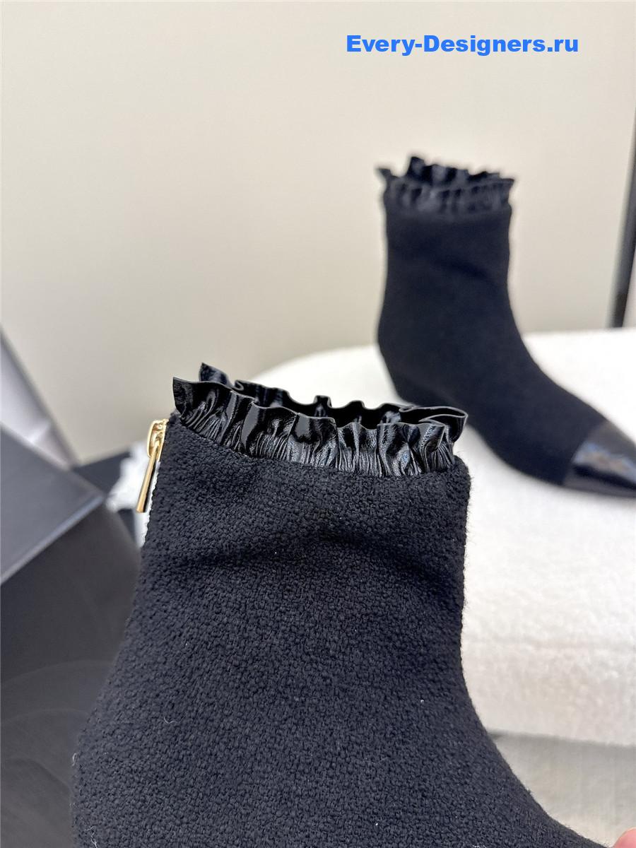 Ch**el black tweed wedge ankle boots