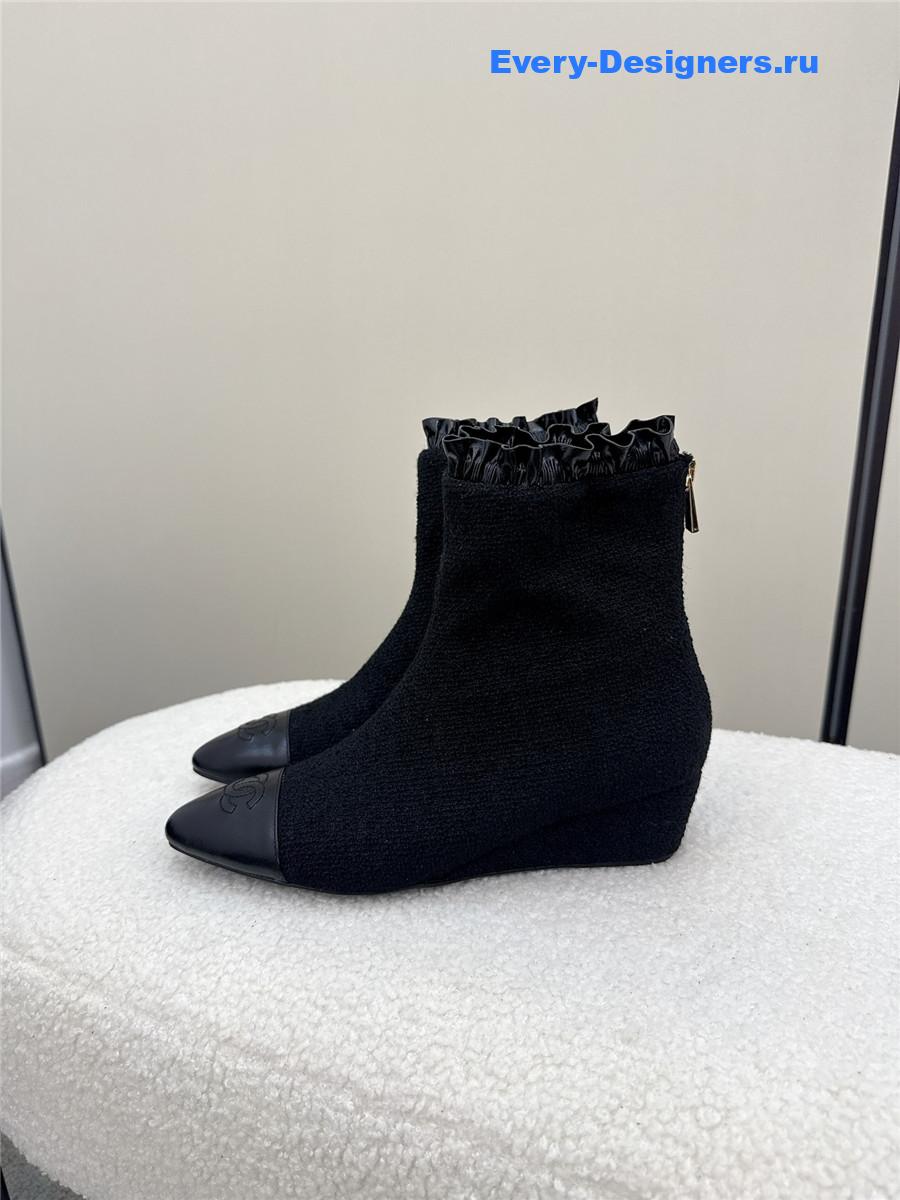 Ch**el black tweed wedge ankle boots