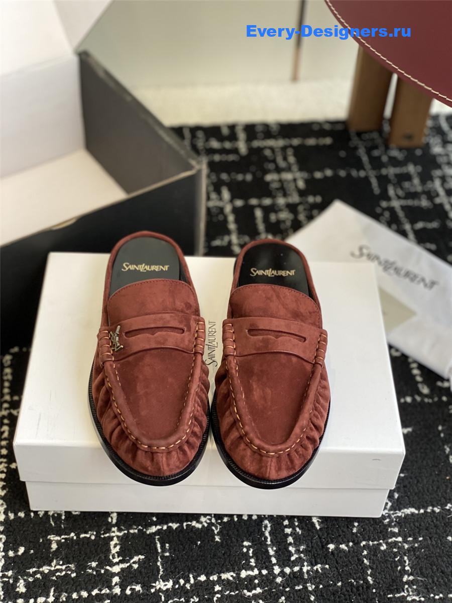 Sa1nt Lau*nt le loafer 15 burgundy suede slides