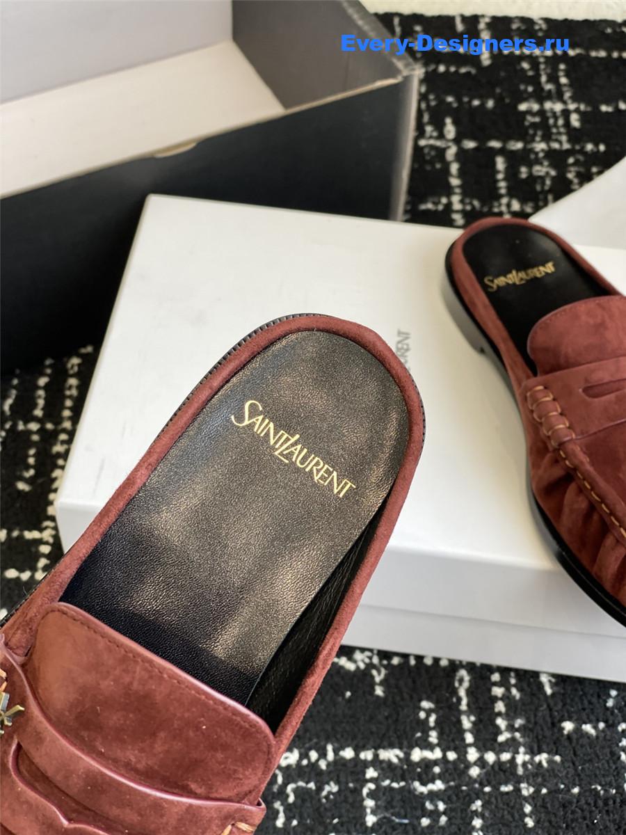 Sa1nt Lau*nt le loafer 15 burgundy suede slides