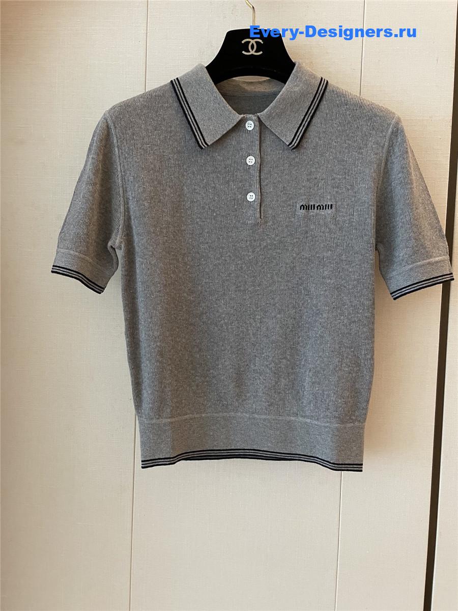 Miu Miu Gray Cotton Knit Polo Shirt