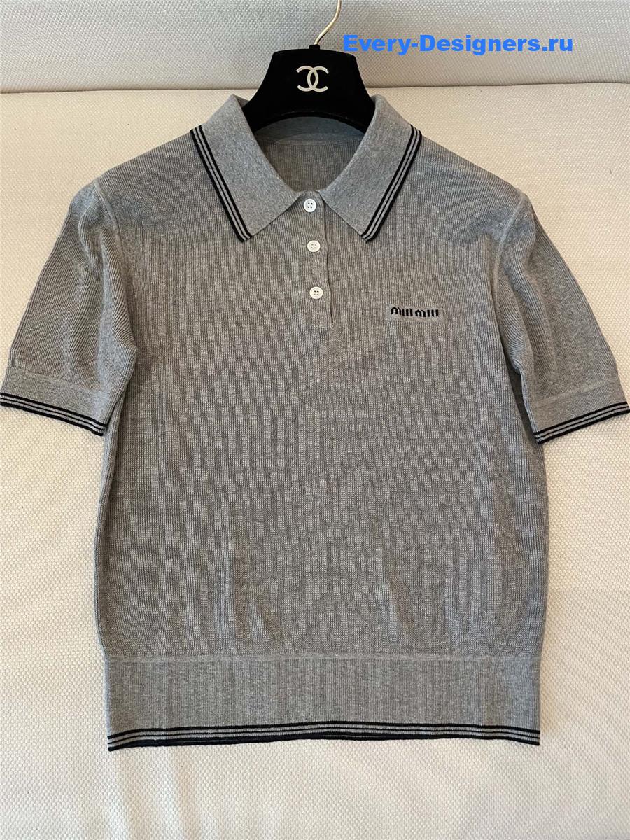 Miu Miu Gray Cotton Knit Polo Shirt