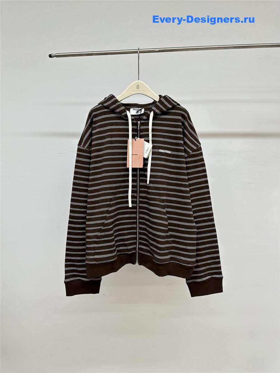 Miu Miu Brown Hooded zip-up Sweatshirt