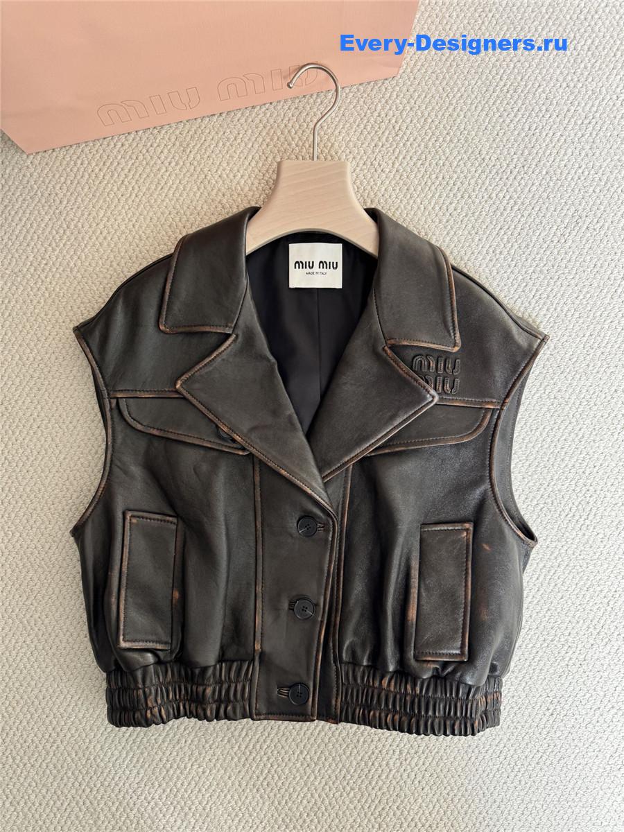 Miu Miu Women Logo Nappa Vest In Brown