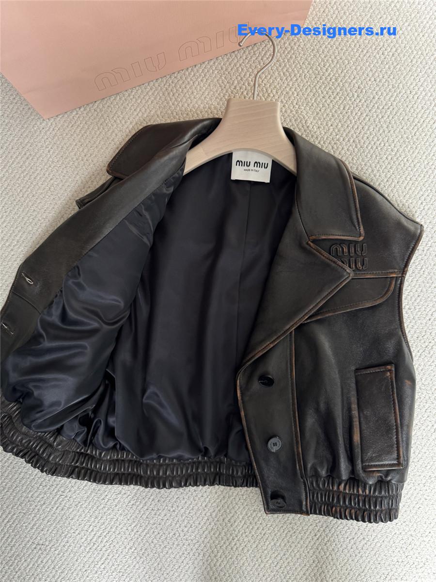 Miu Miu Women Logo Nappa Vest In Brown