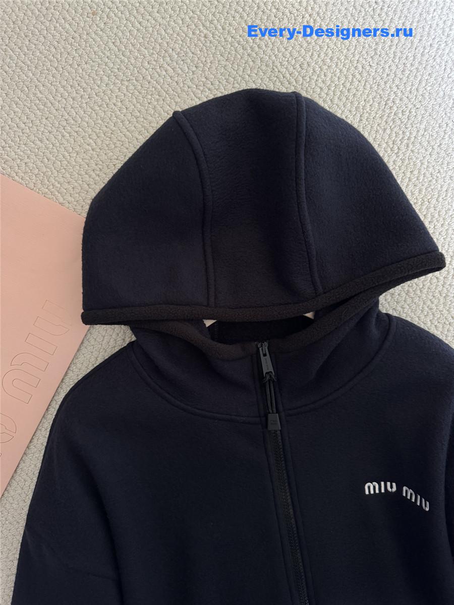 Miu Miu Navy Cotton Fleece Zipper Hoodie