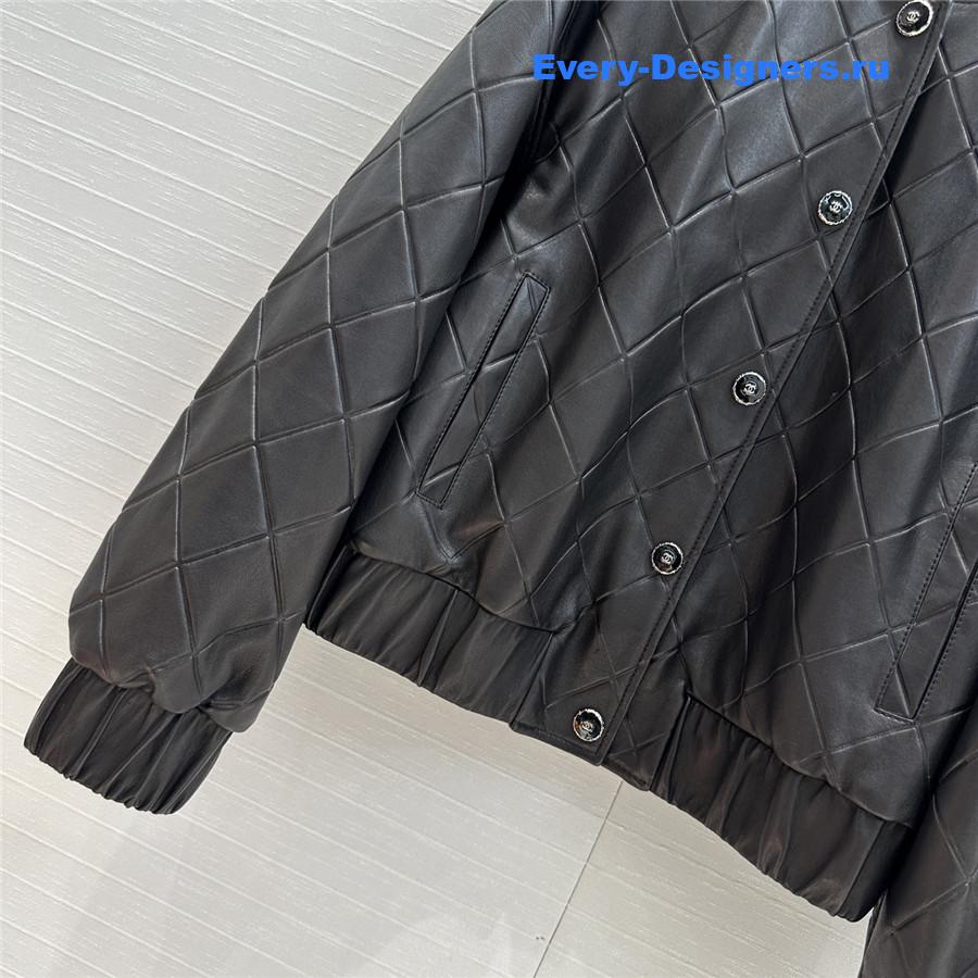 Ch**el black v neck lambskin leather jacket