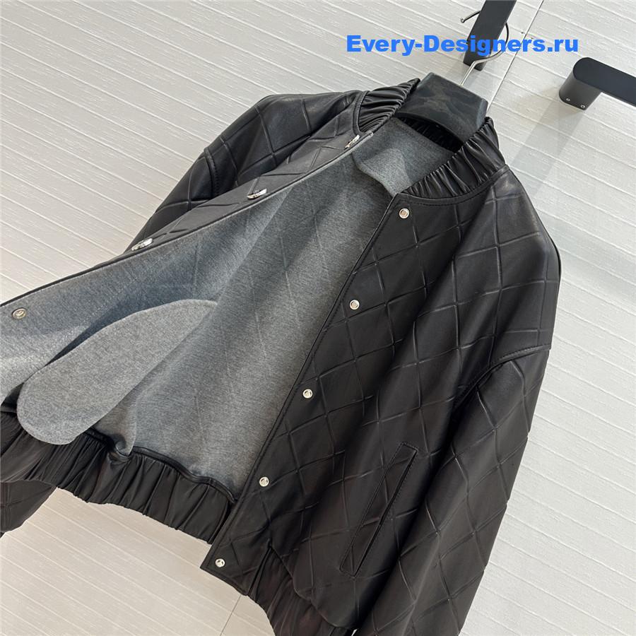 Ch**el black v neck lambskin leather jacket