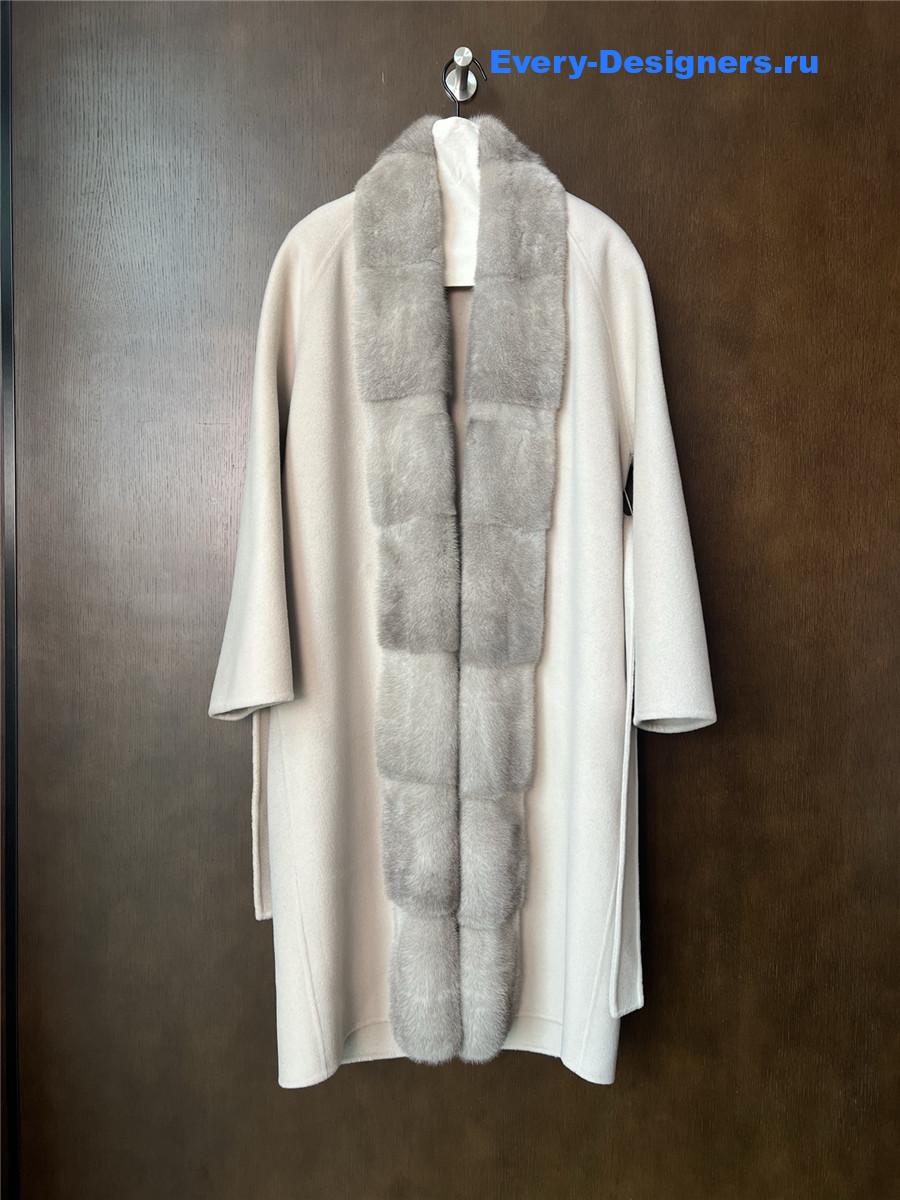 L0r0 P1ana beige cashmere wool jacket with mink fur