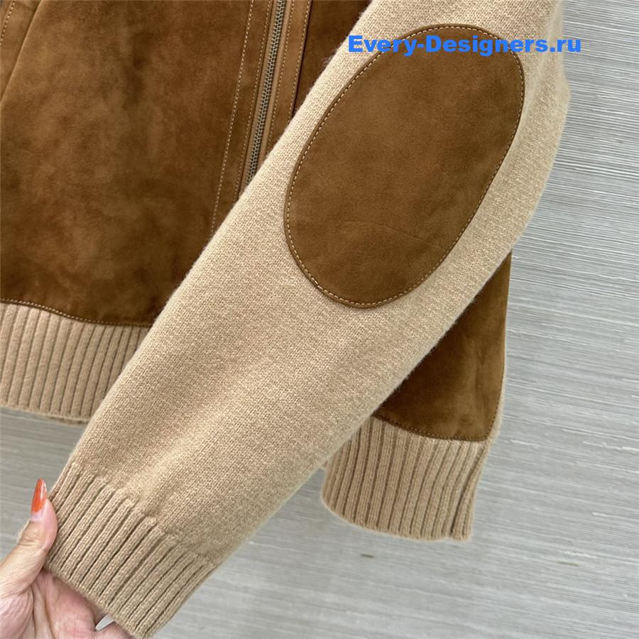 Miu Miu Camel Wool & Leather Zipper Cardigan Jacket