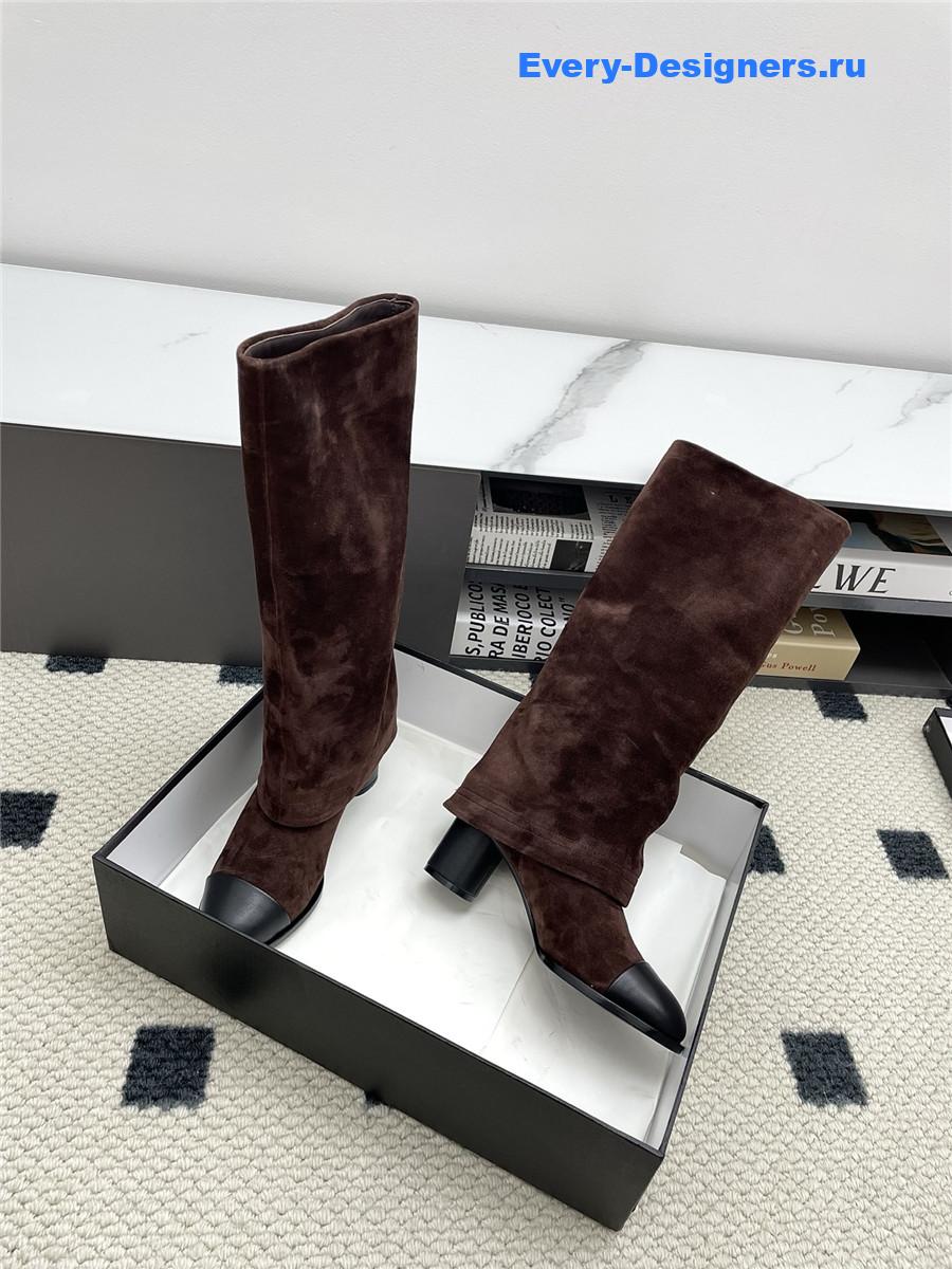 Ch**el brown suede cuffed high boots