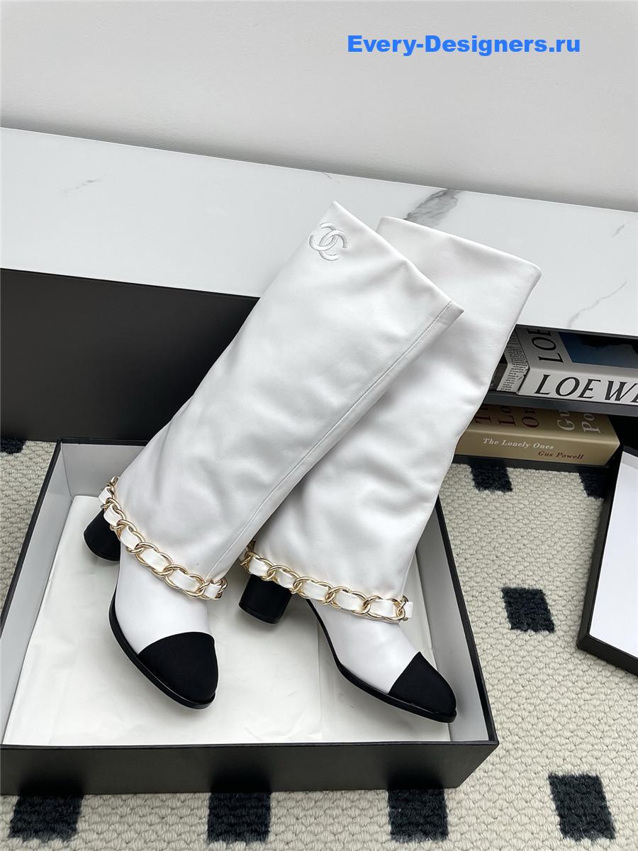Ch**el white suede cuffed high boots