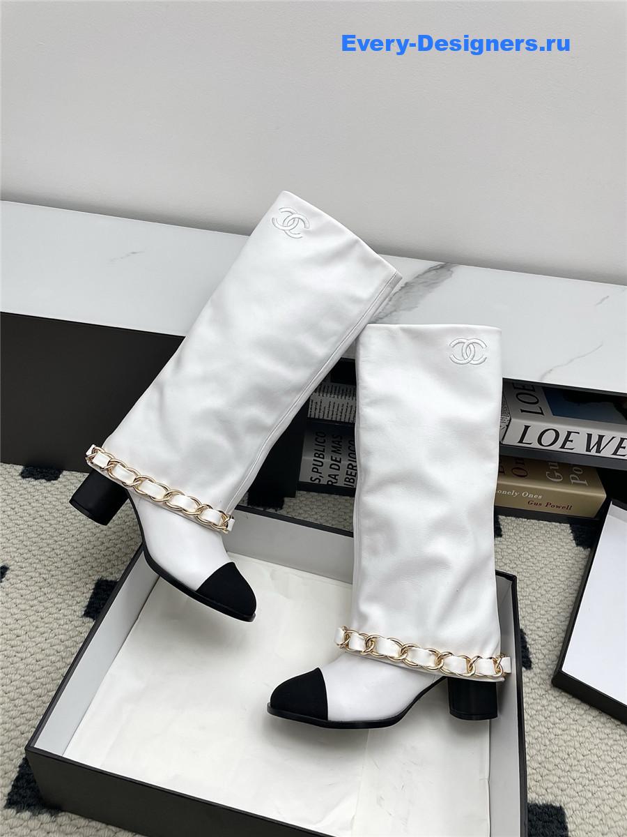 Ch**el white suede cuffed high boots