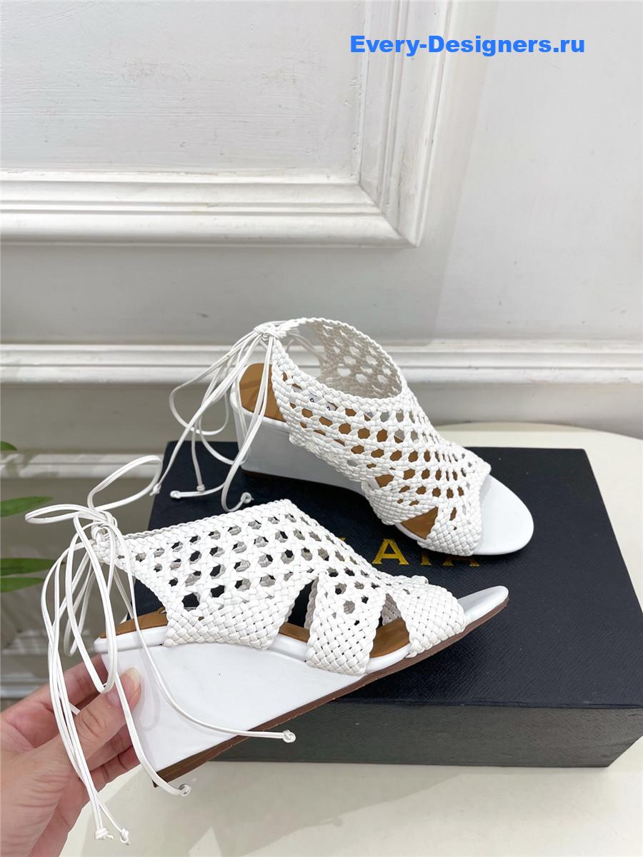 Alaia White Hollow Woven Wedge Sandals
