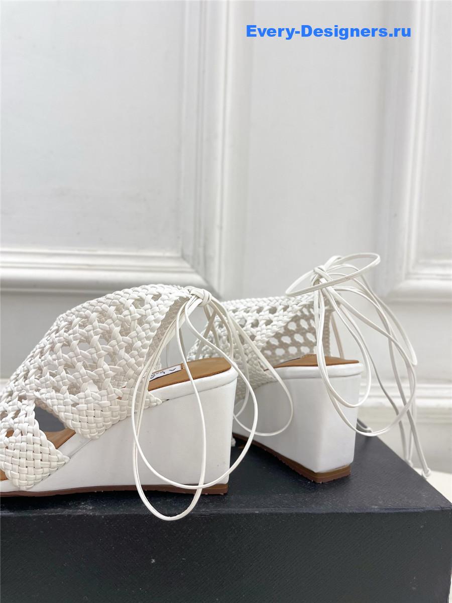 Alaia White Hollow Woven Wedge Sandals