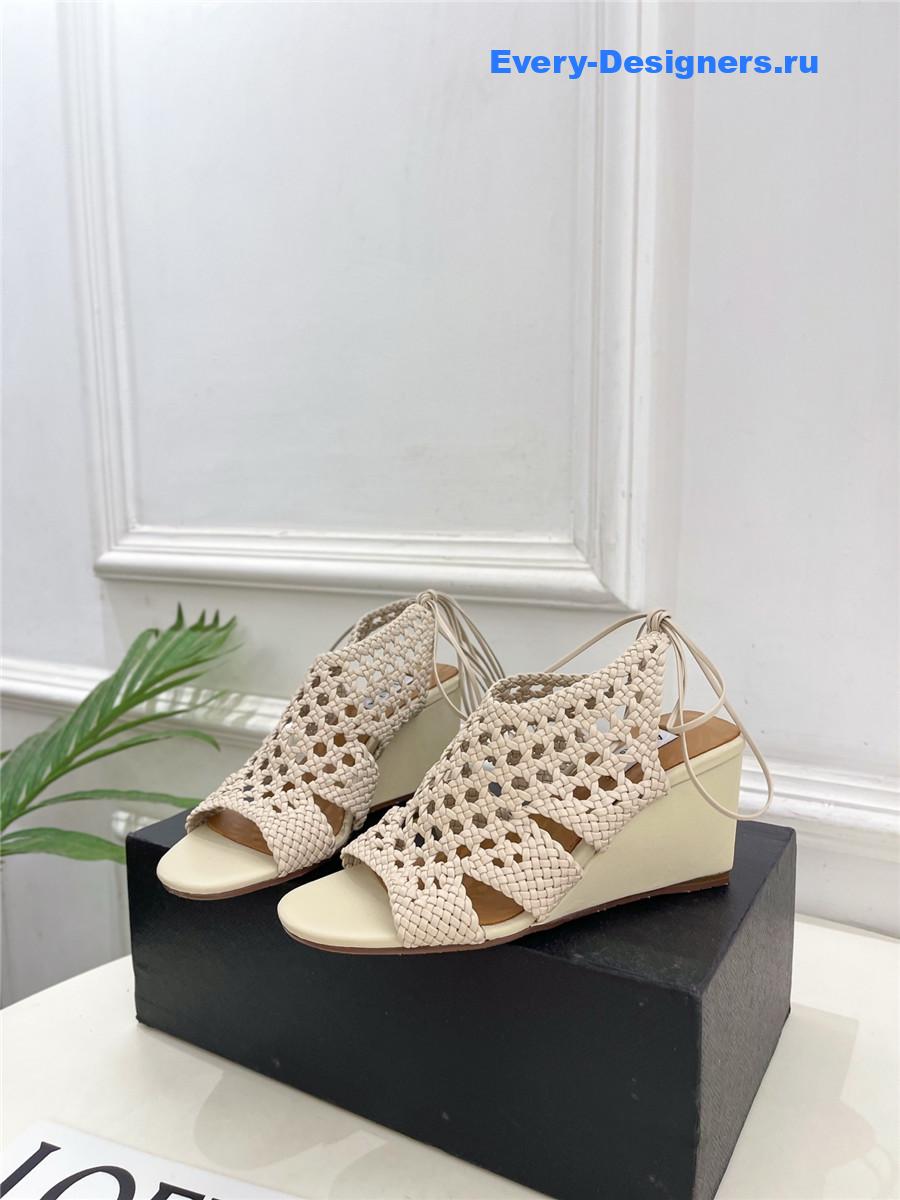 Alaia Milky White Hollow Woven Wedge Sandals