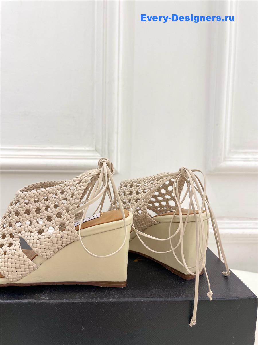 Alaia Milky White Hollow Woven Wedge Sandals