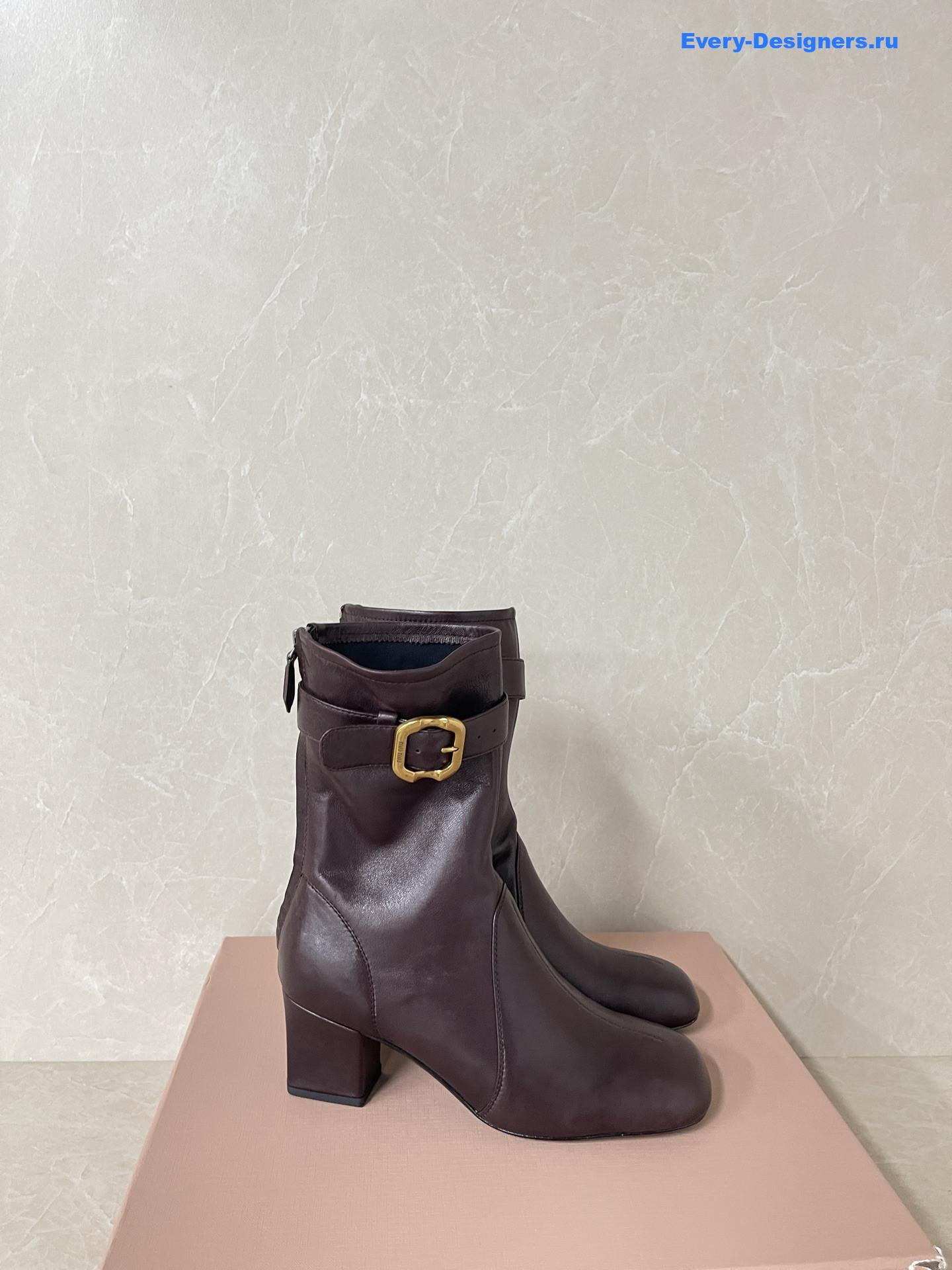 Miu Miu Burgundy Leather Biker Boots