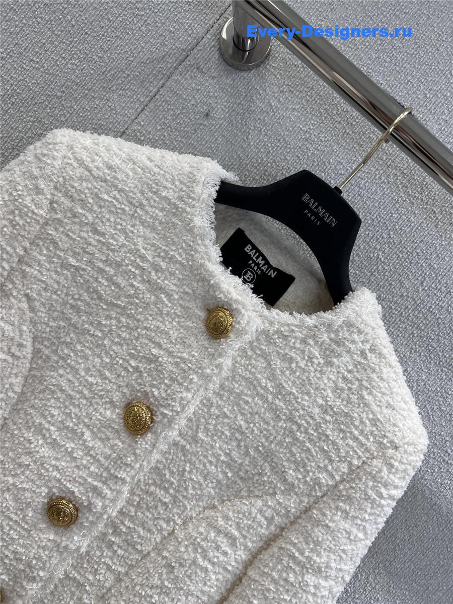 Balmain Collarless Tweed Jacket