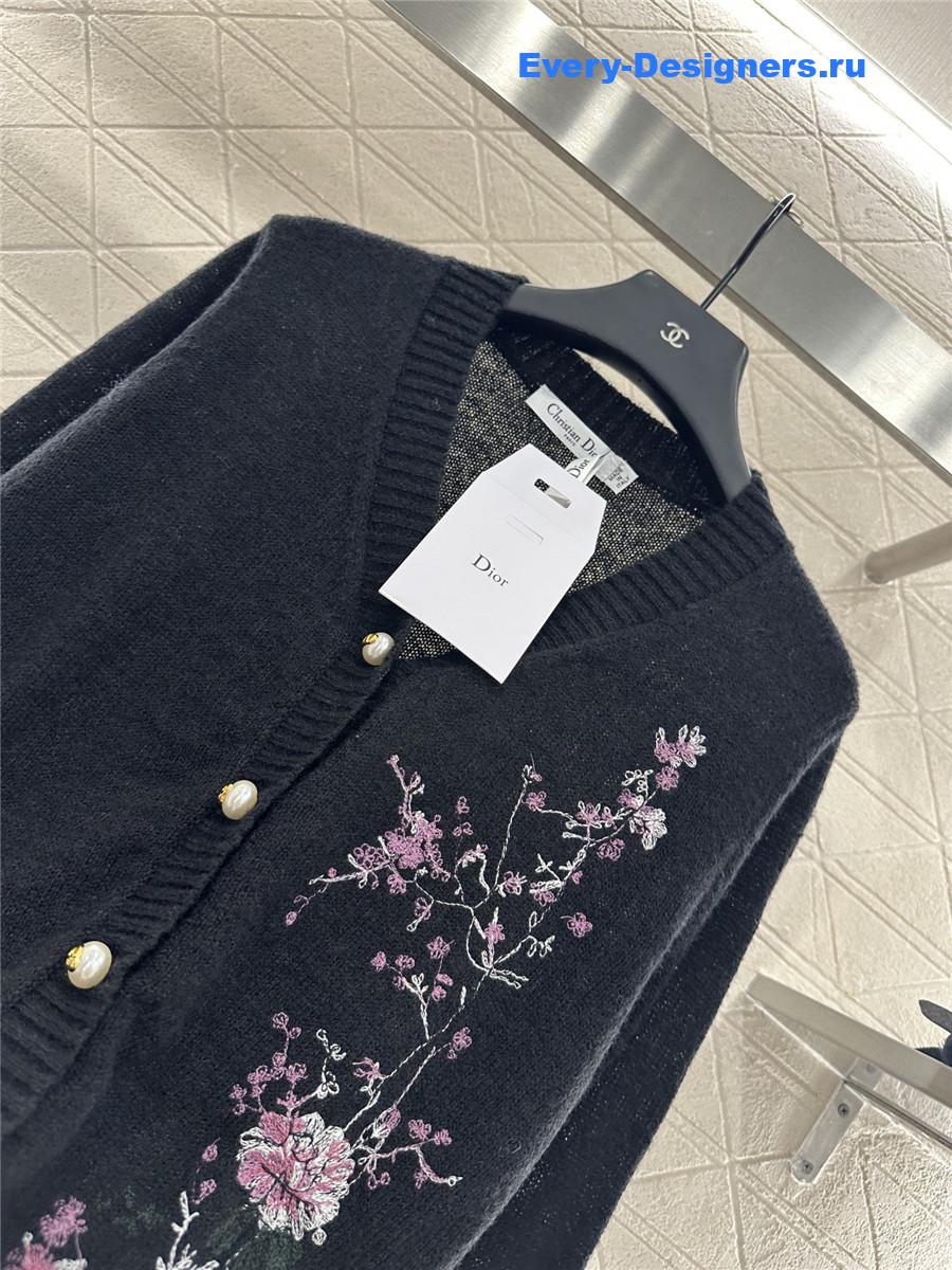 D10r black mohair embroidered knitted cardigan