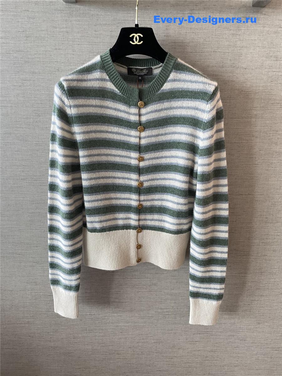 L0r0 P1ana green fobello stripes cashmere  cardigan