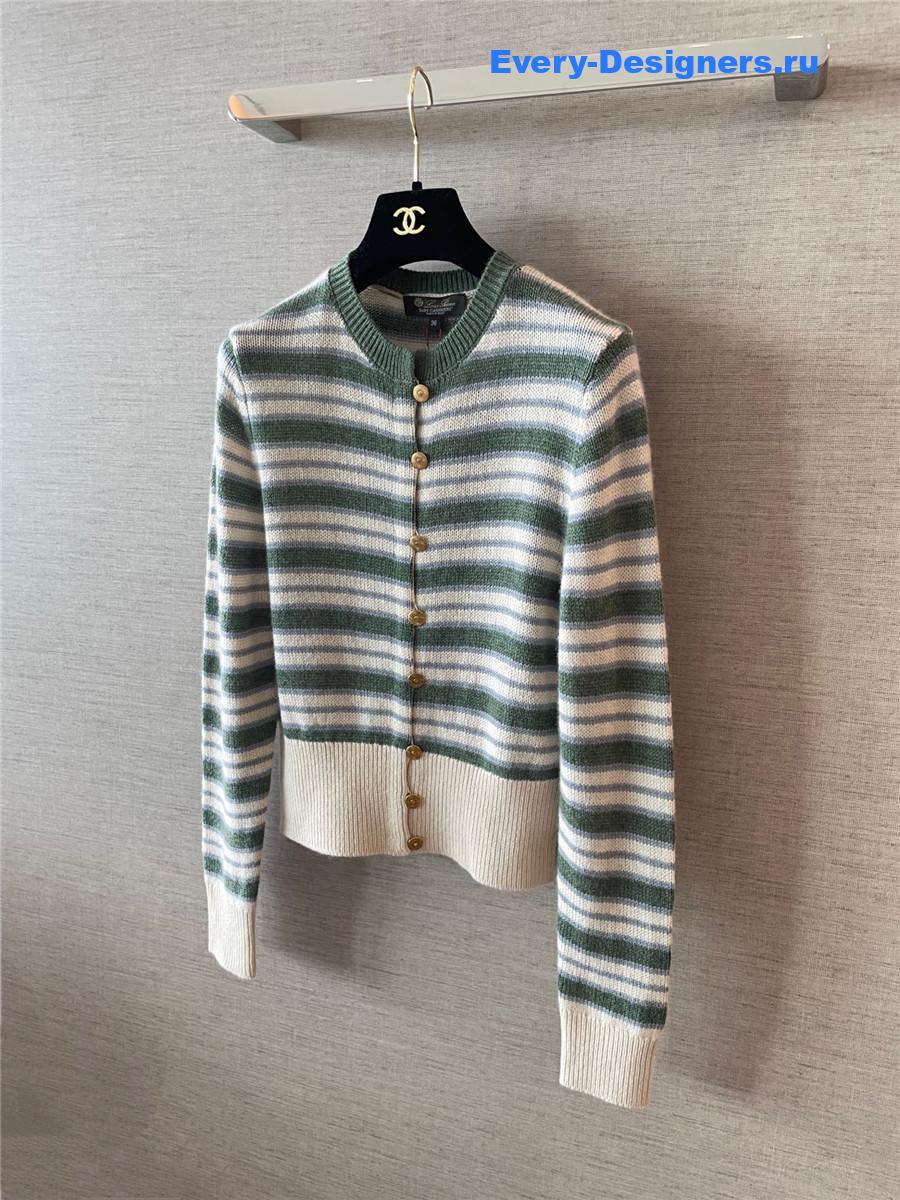 L0r0 P1ana green fobello stripes cashmere  cardigan