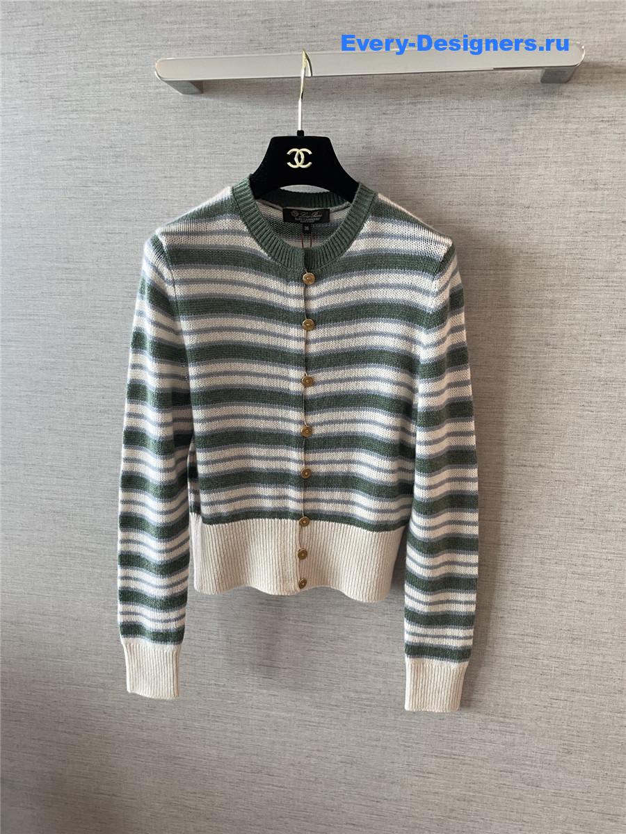 L0r0 P1ana green fobello stripes cashmere  cardigan