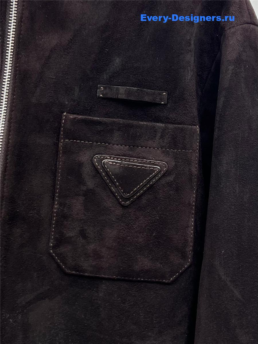 Pra*a sheepskin suede stand collar coat