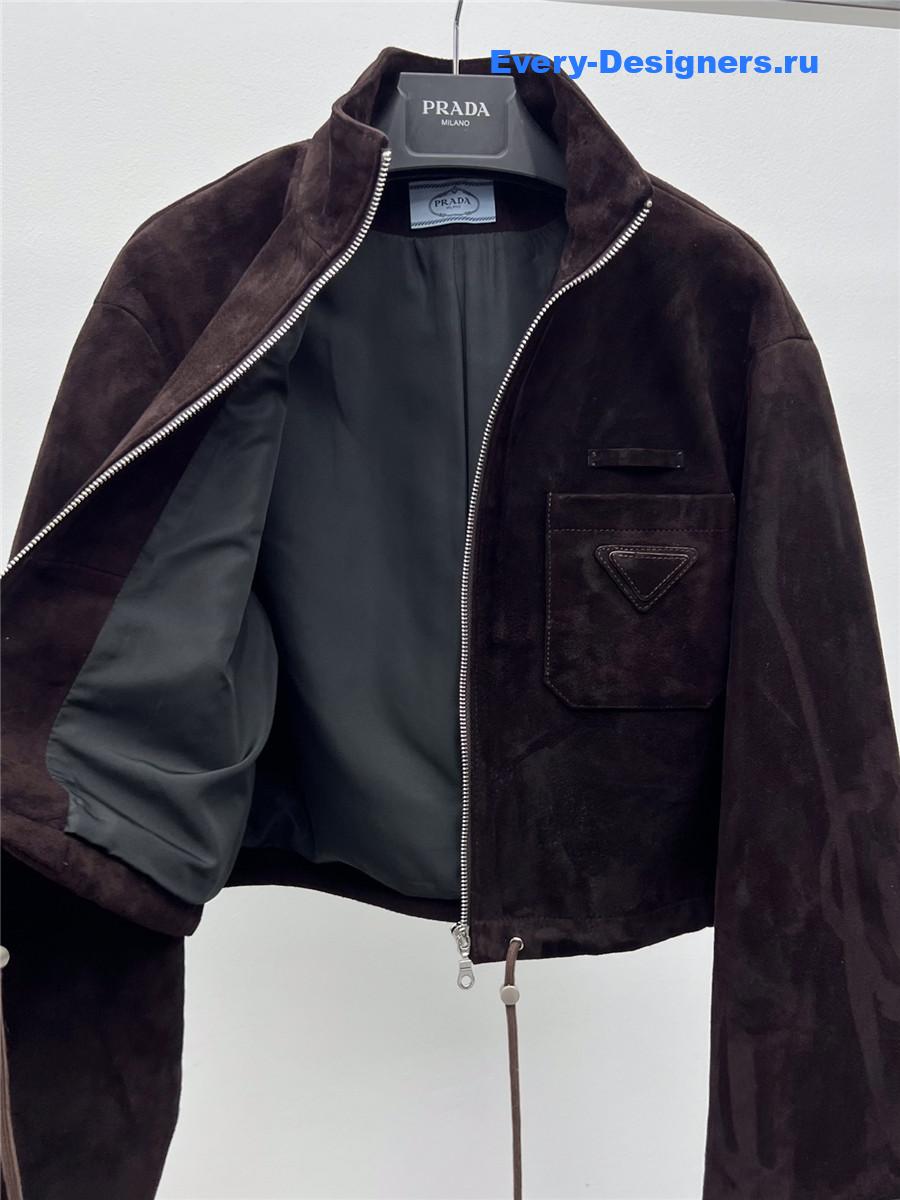 Pra*a sheepskin suede stand collar coat