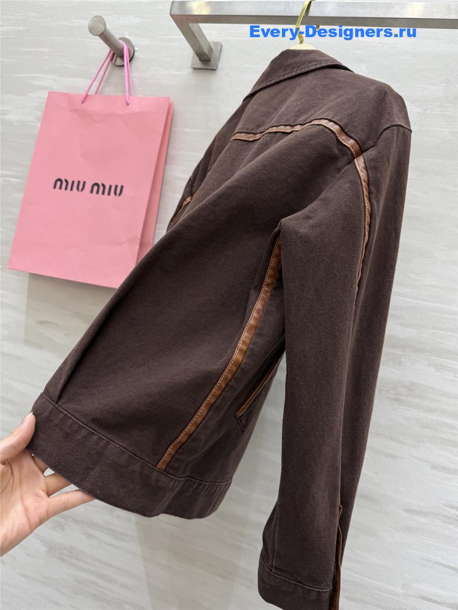 Miu Miu Cocoa Brown Jacquard Canvas Blouson Jacket