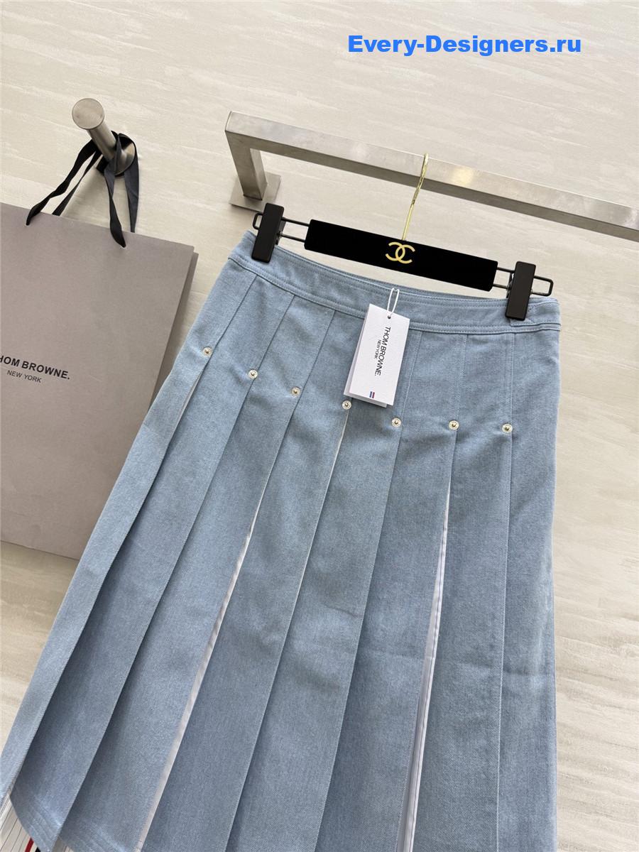 Thom Browne Denim Combo Dropped Back Pleated Skirt