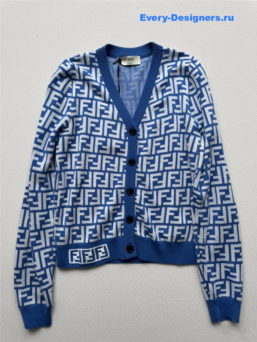 F**di blue ff v-neck cotton cardigan