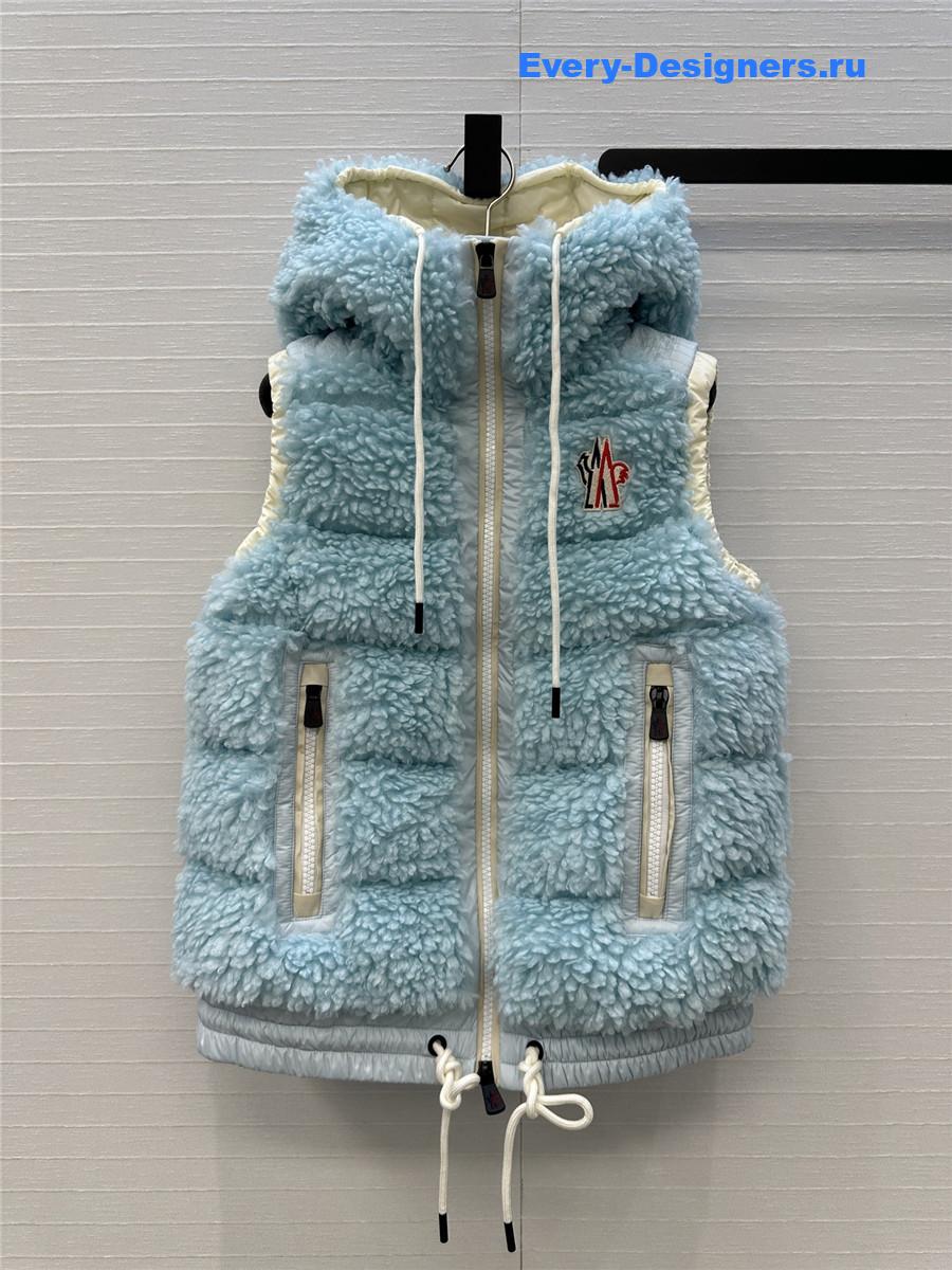 Moncler Grenoble Blue Teddy Fleece Hooded Down Vest