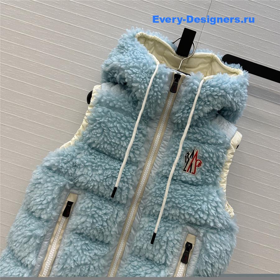 Moncler Grenoble Blue Teddy Fleece Hooded Down Vest